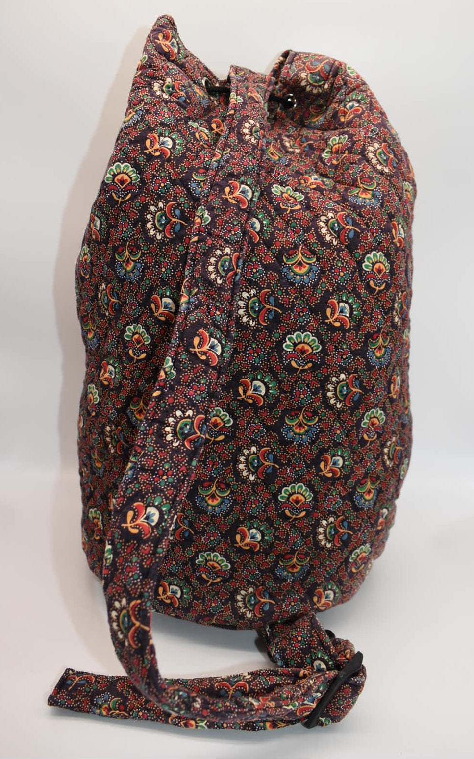 Vintage Vera Bradley Large Drawstring Sling Backpack in "Colette Black" Pattern