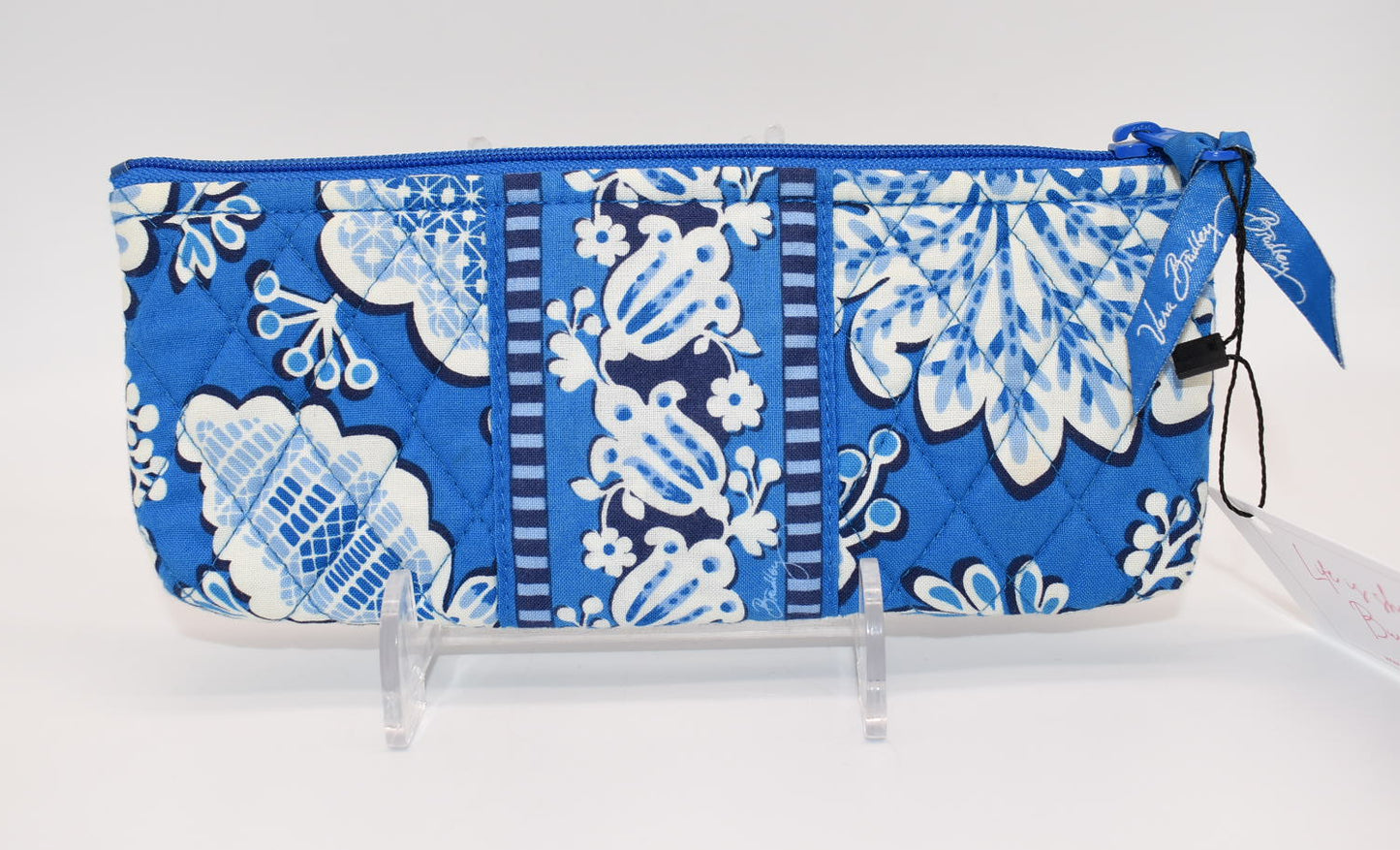 Vera Bradley Brush & Pencil Cosmetic Zip Pouch in "Blue Bayou" Pattern