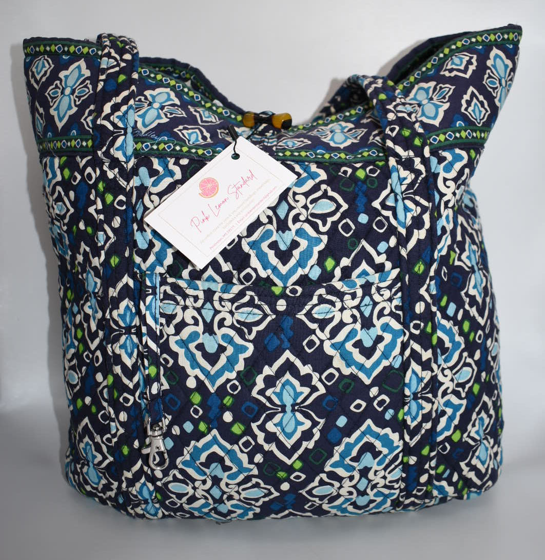 Vera Bradley Large Vera Tote Bag in "Ink Blue" Pattern