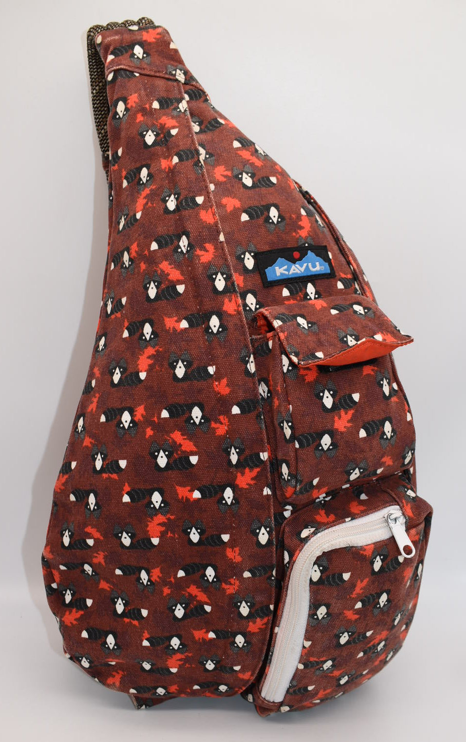 Kavu Rope Sling Bag in Red Critters Racoon