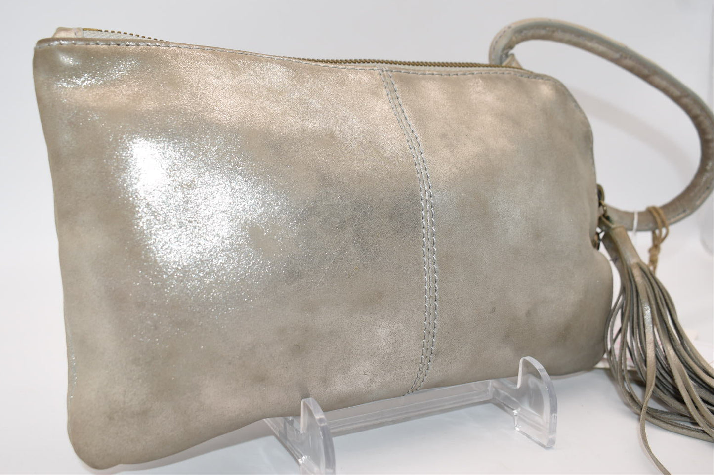 HOBO INTL Sable Whipstitch Tassel Wristlet in Granite Gray Leather