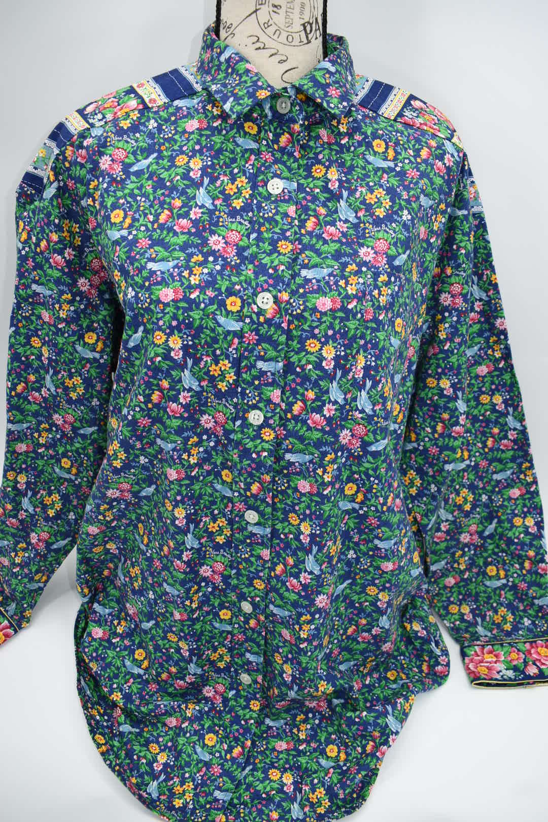 Vintage Vera Bradley Large Button-Up Long Sleeve Shirt in "Bluebird - 1998" Pattern