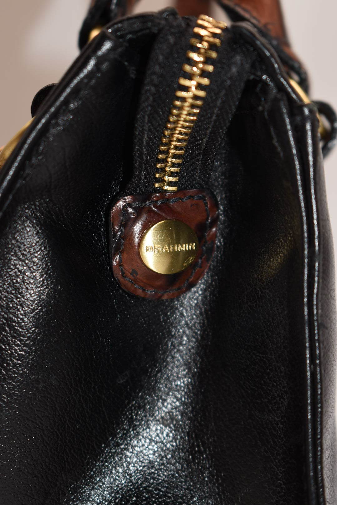 Brahmin Anywhere Convertible Leather Satchel Bag Tuscan Black