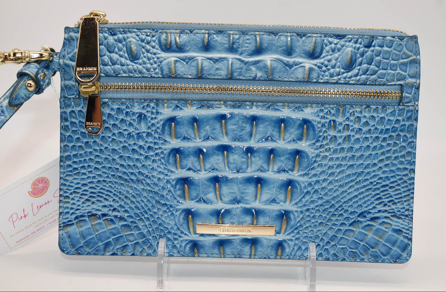 Brahmin Leather Wristlet in Aura Blue Melbourne