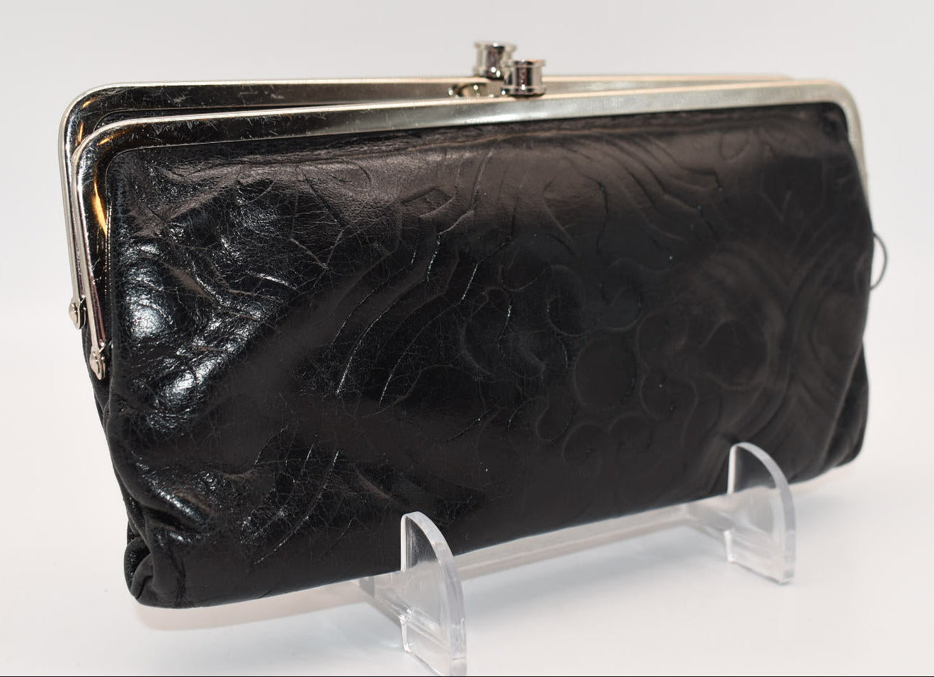 HOBO Lauren Clutch Wallet in Black Embossed Leather