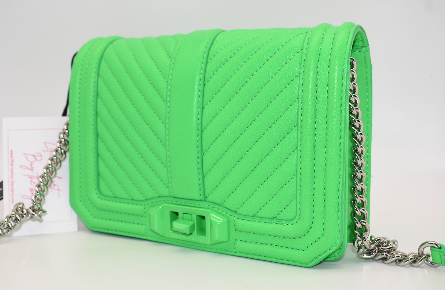 Rebecca Minkoff Chevron Quilted Small Love Crossbody Bag in Neon Green