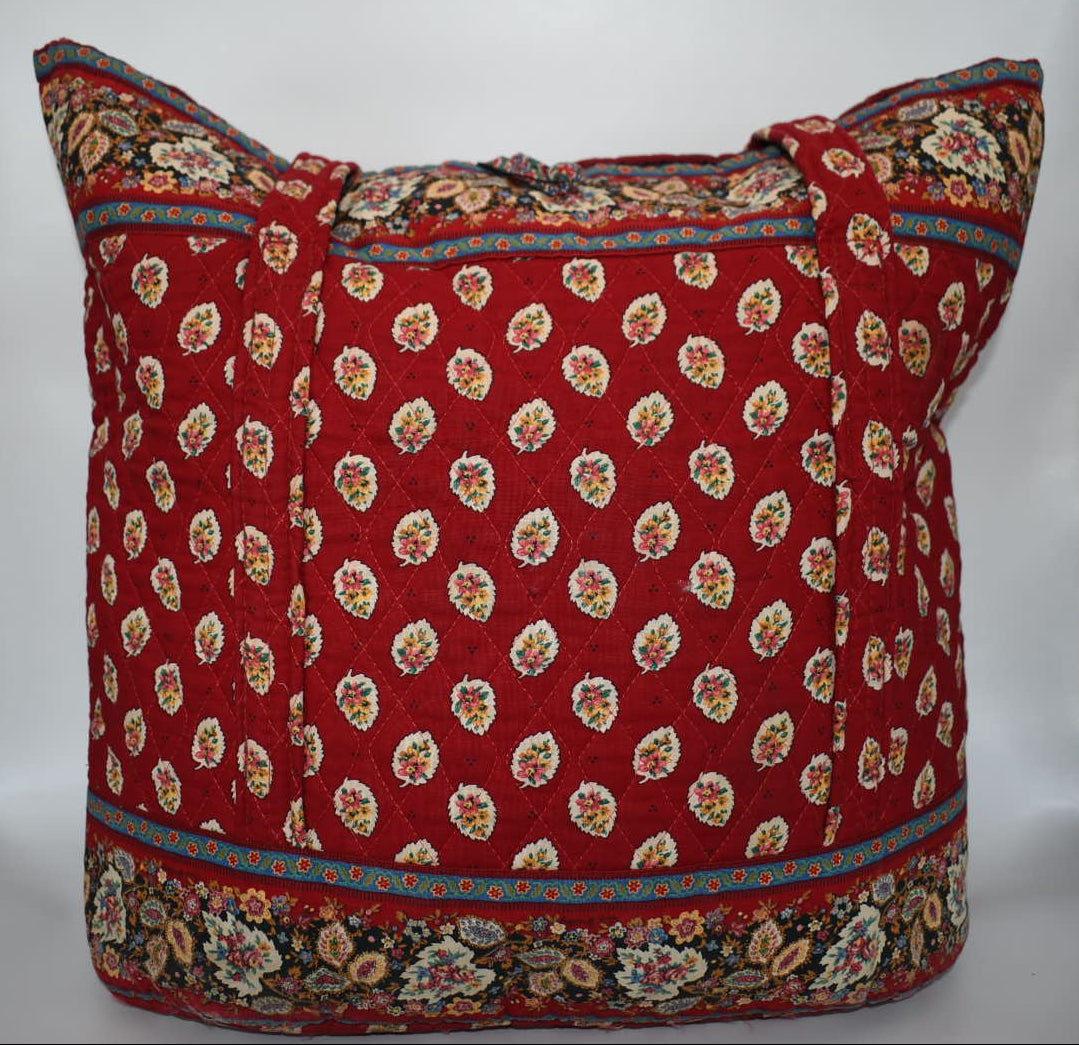 Vintage Vera Bradley Large Vera Tote Bag in "Red Leaf" Pattern