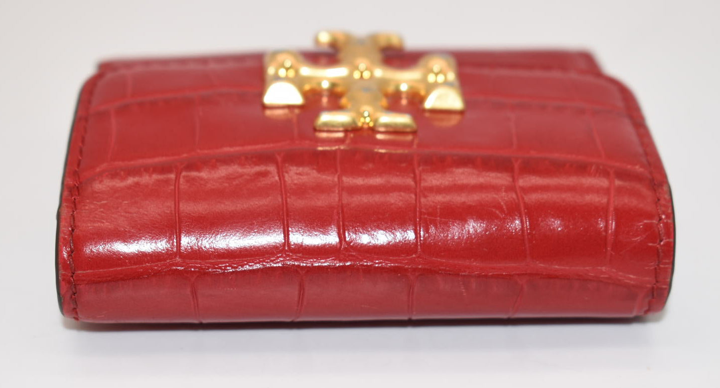 Tory Burch Eleanor Embossed Compact Wallet in Redstone
