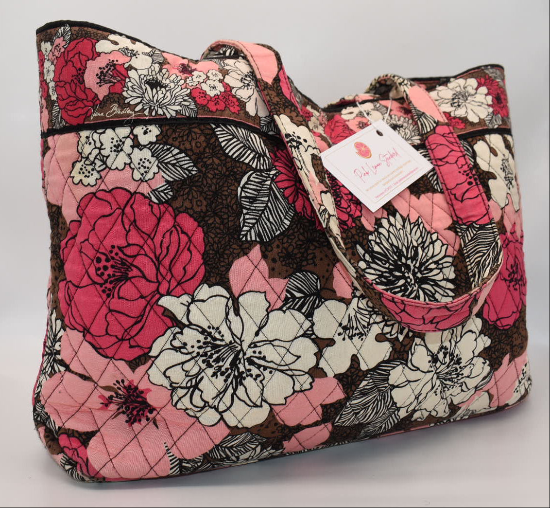 Vera Bradley East West Tote Bag "Mocha Rouge" Pattern