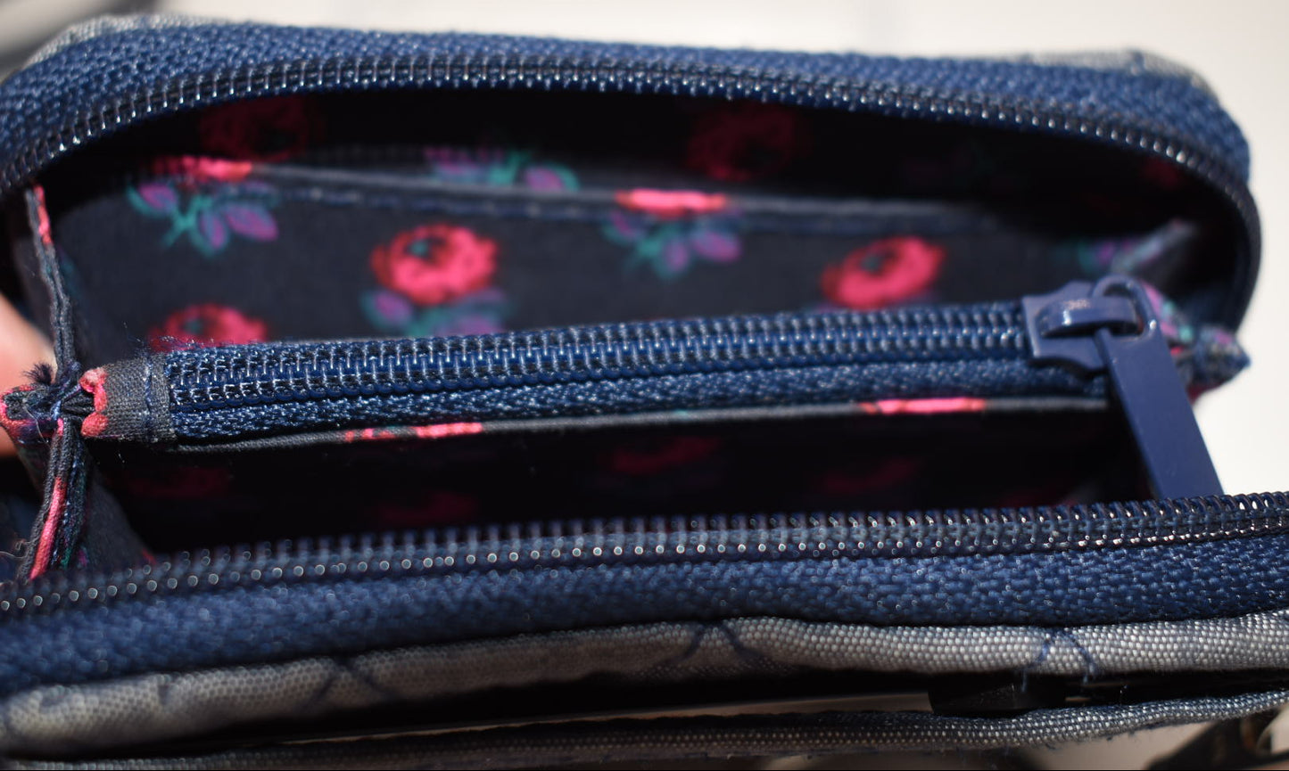 Vera Bradley Small Zip-Around Wallet & Lanyard in Moonlight Navy