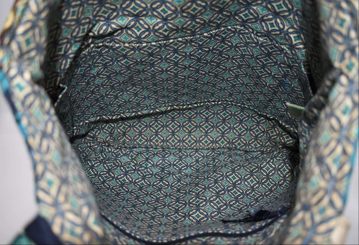 Vera Bradley Large Curvy Tote Bag in "Mod Floral Blue" Pattern