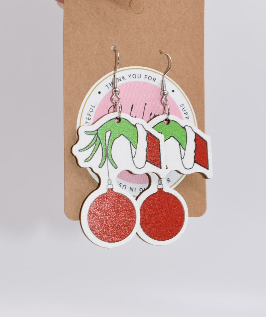 Seasonal Earrings: Grinch & Christmas Ornament Drop Earrings