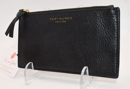 Tory Burch Thea Pebbled Flat Card Wallet in Black