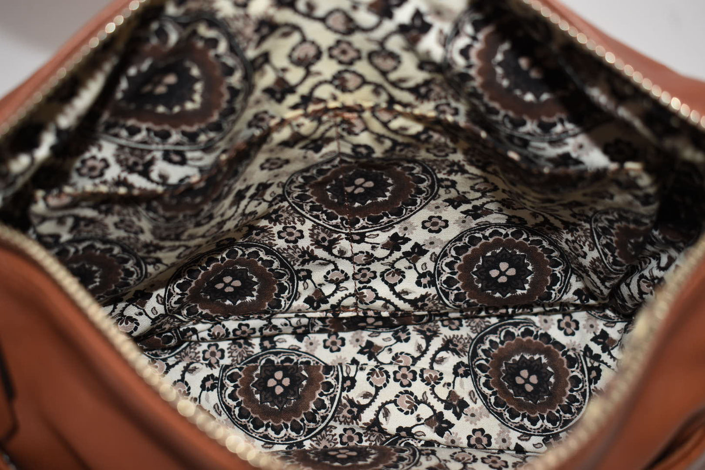 Vera Bradley Carson Leather Crossbody Shoulder Bag in Cognac Brown