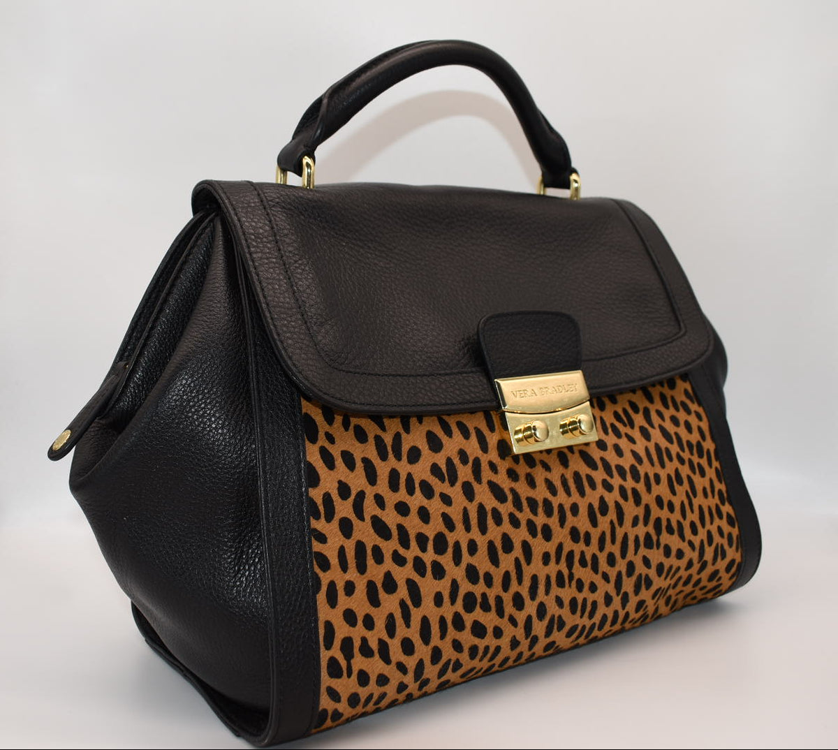 Vera Bradley Large Stella Satchel Bag in Leather & Calf Hair - Cheetah Black