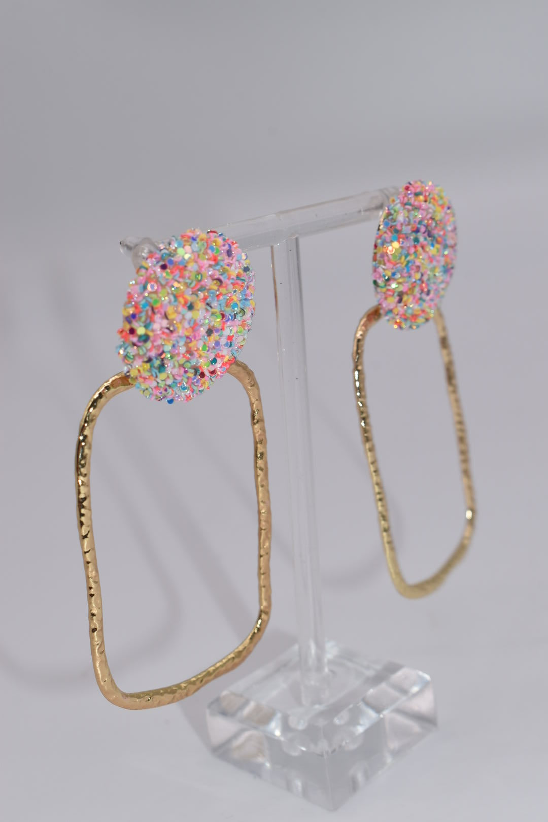 Statement Earrings: Glitter & Gold Oval Drop Earrings