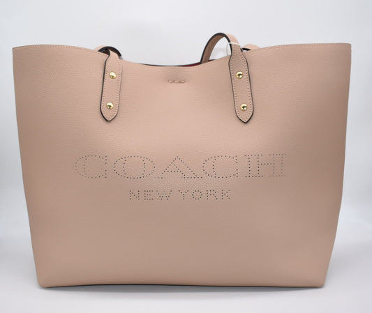 Coach Perforated Town Tote Bag in Taupe Poppy