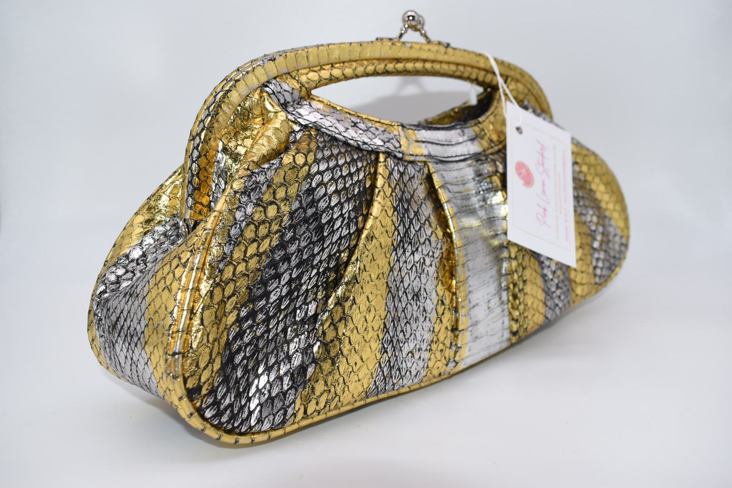 Beverly Feldman Metallic Leather Two-Tone Clutch Bag