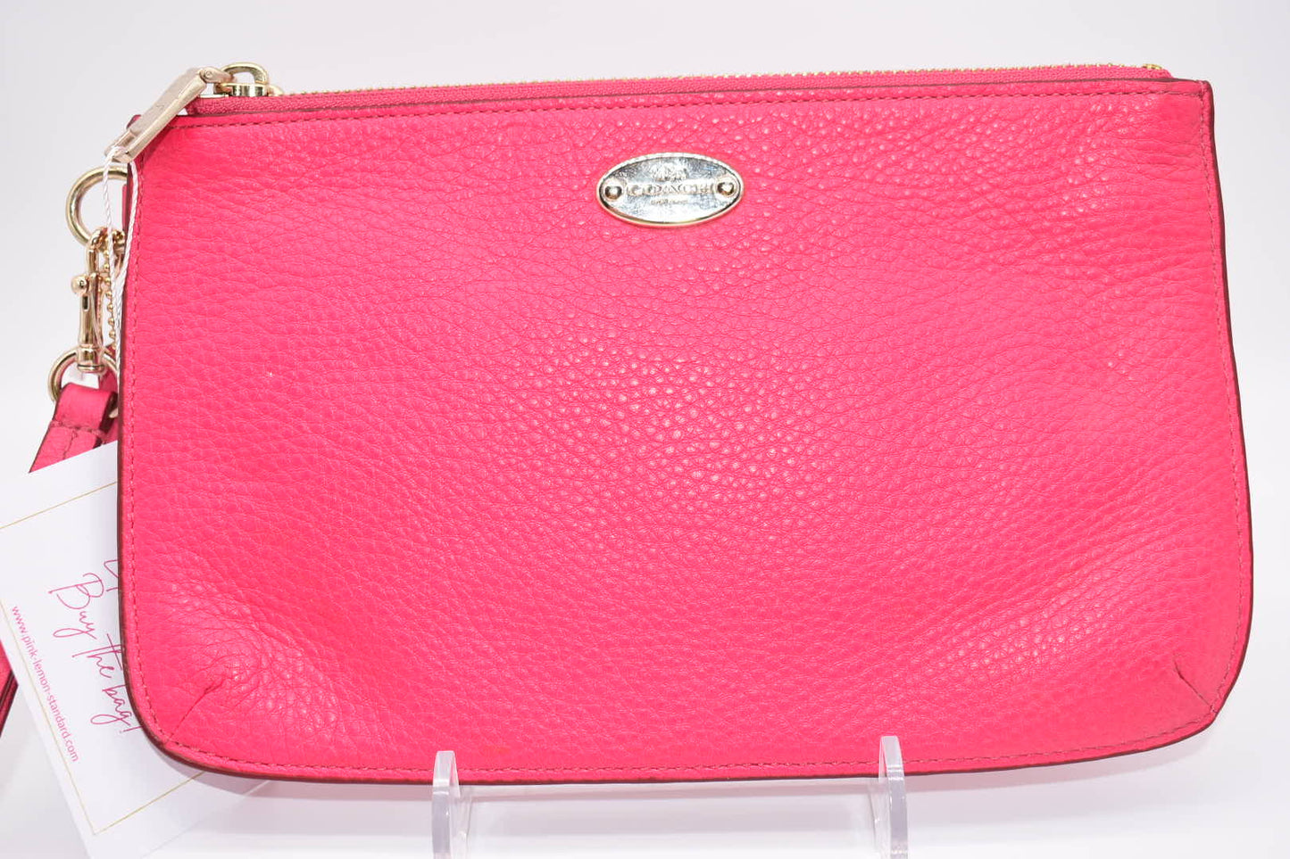 Coach Large Double Zip Hot Pink Leather Wristlet