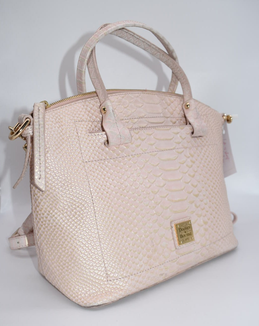 Dooney & Bourke Pink Pearl Croc Domed Satchel Bag