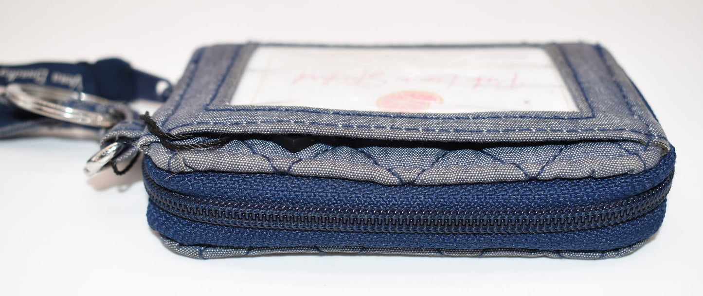 Vera Bradley Small Zip-Around Wallet & Lanyard in Moonlight Navy