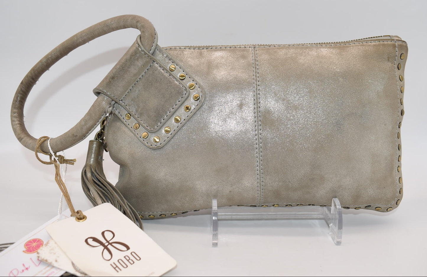 HOBO INTL Sable Whipstitch Tassel Wristlet in Granite Gray Leather