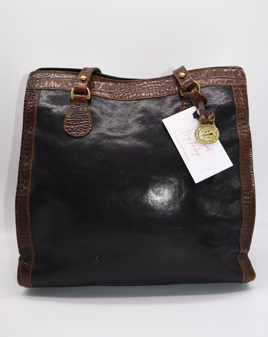 Vintage Brahmin Leather Tote Bag in Black Tuscan