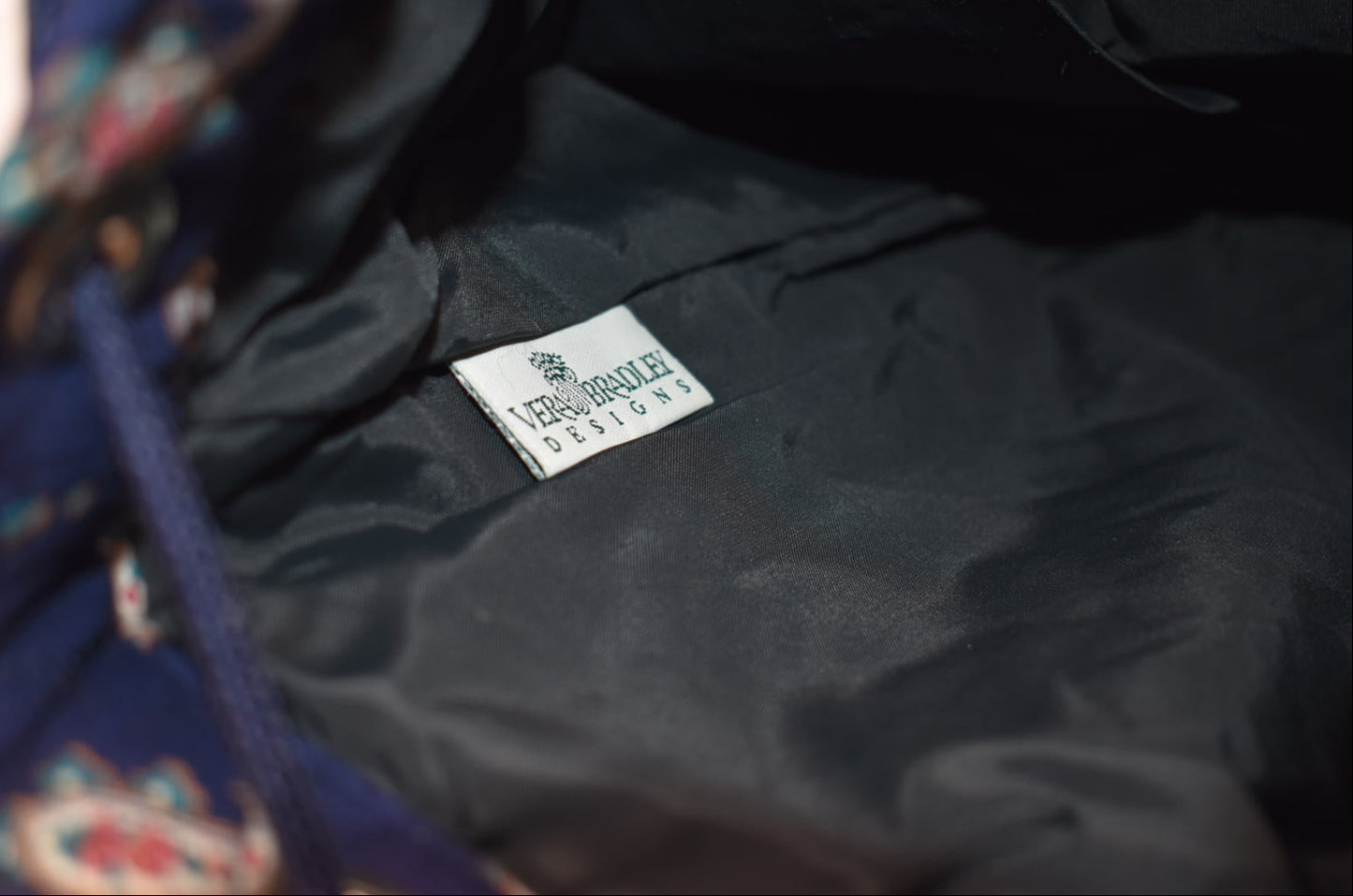 Vintage Vera Bradley Drawstring Sling Bag in "Navy -1991" Pattern