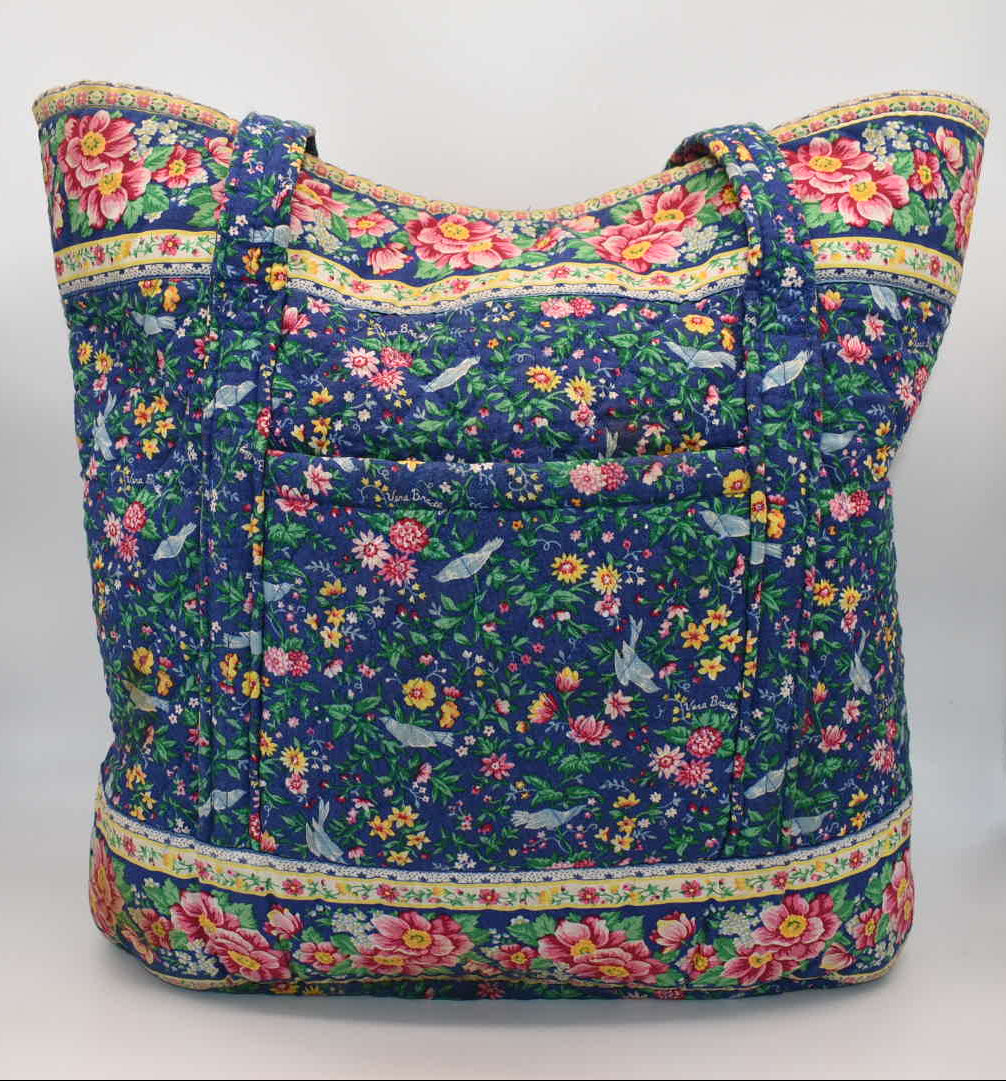 Vintage Vera Bradley Large Vera Tote Bag in "Bluebird" Pattern