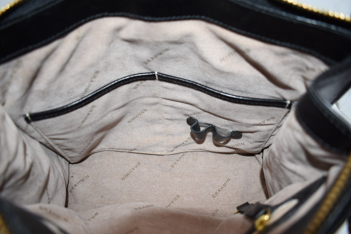 Brahmin Anywhere Convertible Leather Satchel Bag Tuscan Black