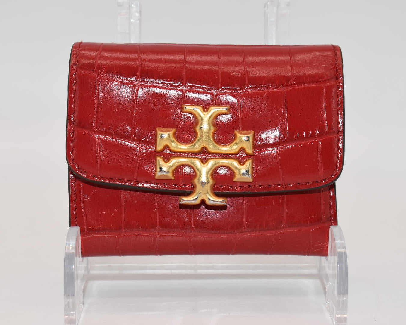 Tory Burch Eleanor Embossed Compact Wallet in Redstone