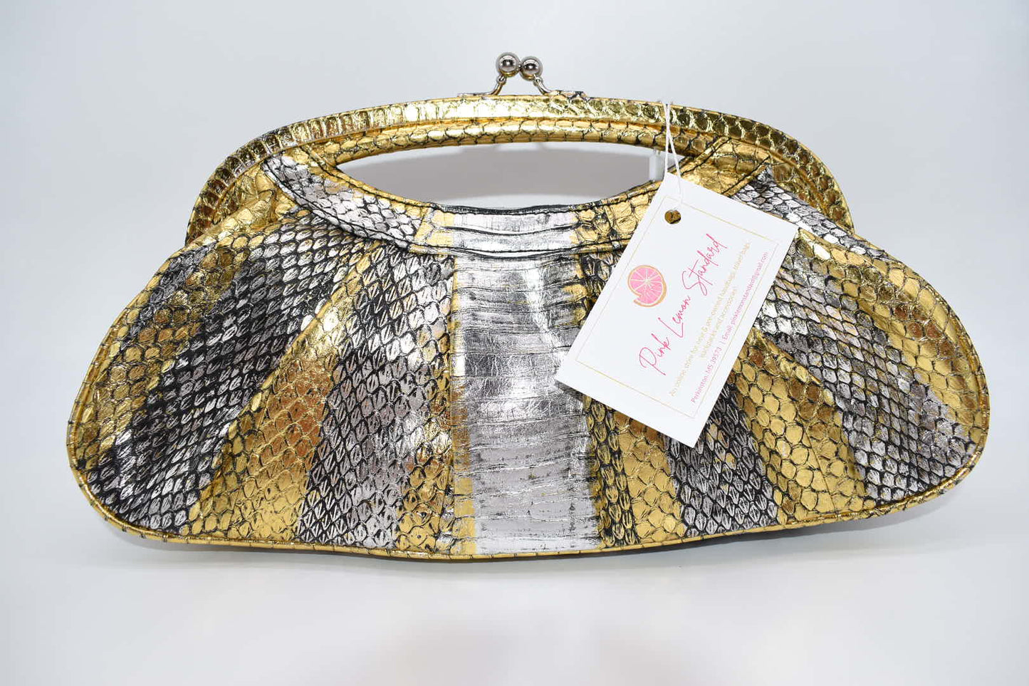 Beverly Feldman Metallic Leather Two-Tone Clutch Bag