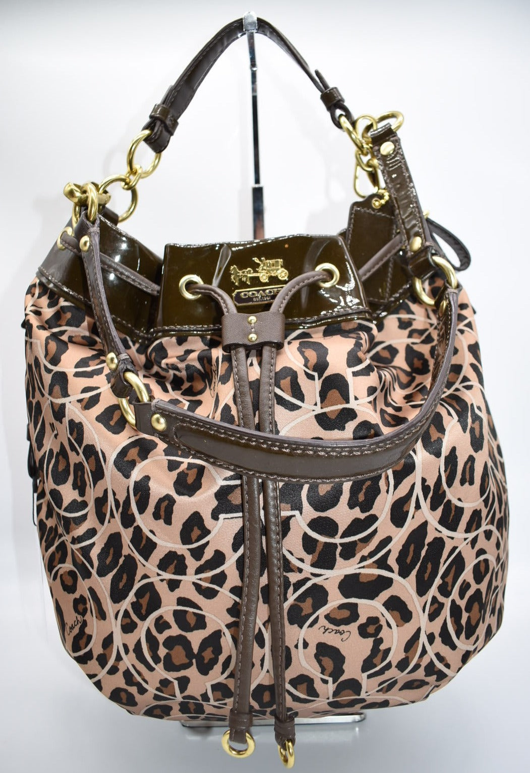 Coach Marielle Ocelot Leopard Drawstring Shoulder Bag