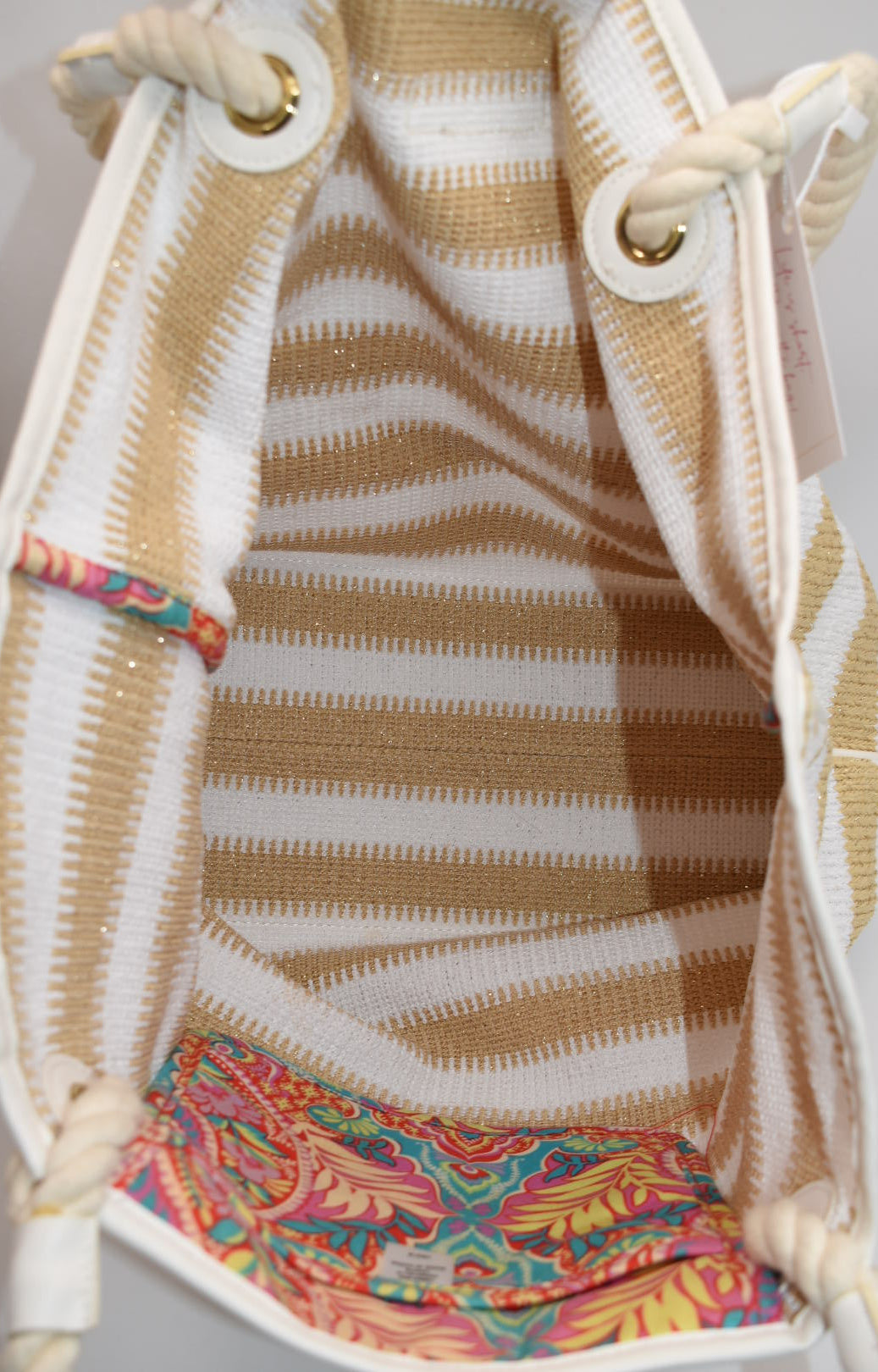 Vera Bradley Woven Neutral Straw Tote Bag