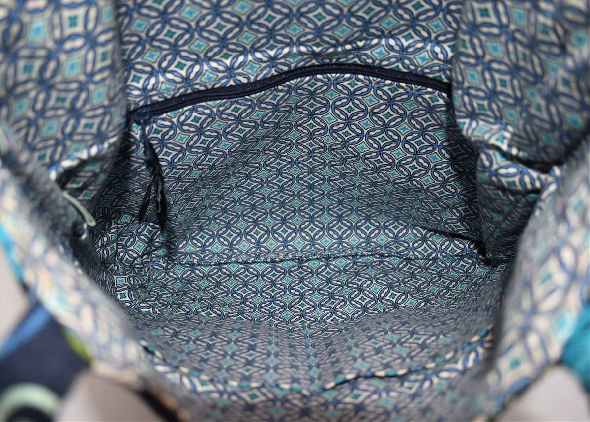 Vera Bradley Large Curvy Tote Bag in "Mod Floral Blue" Pattern
