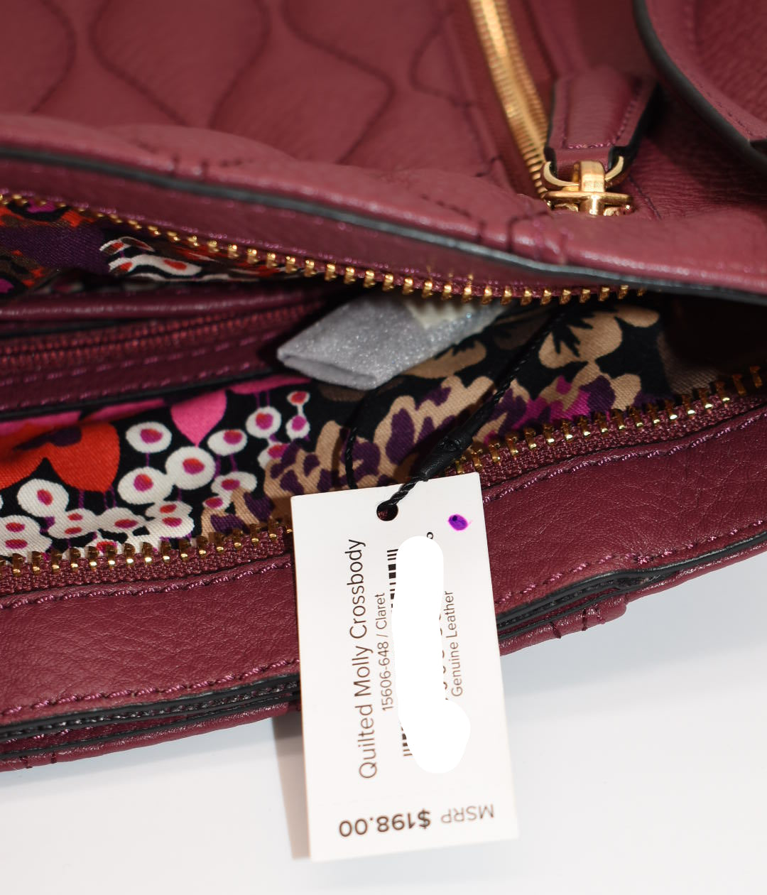 Vera Bradley Quilted Leather Molly Crossbody Bag in "Claret" Color