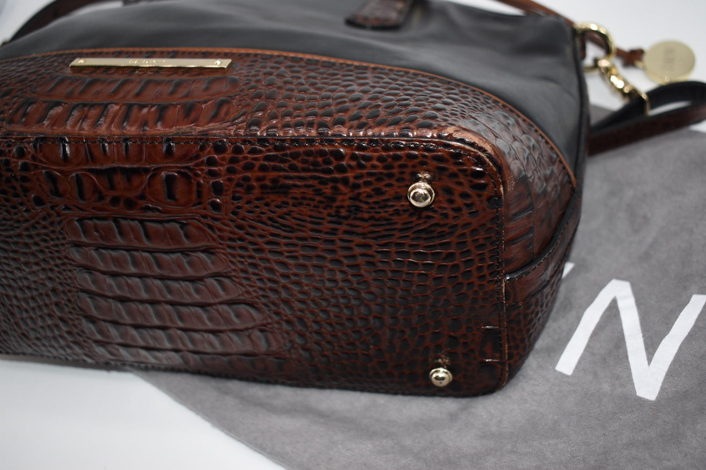 Brahmin Duxbury Satchel Bag in Black Tuscan Tri-Texture