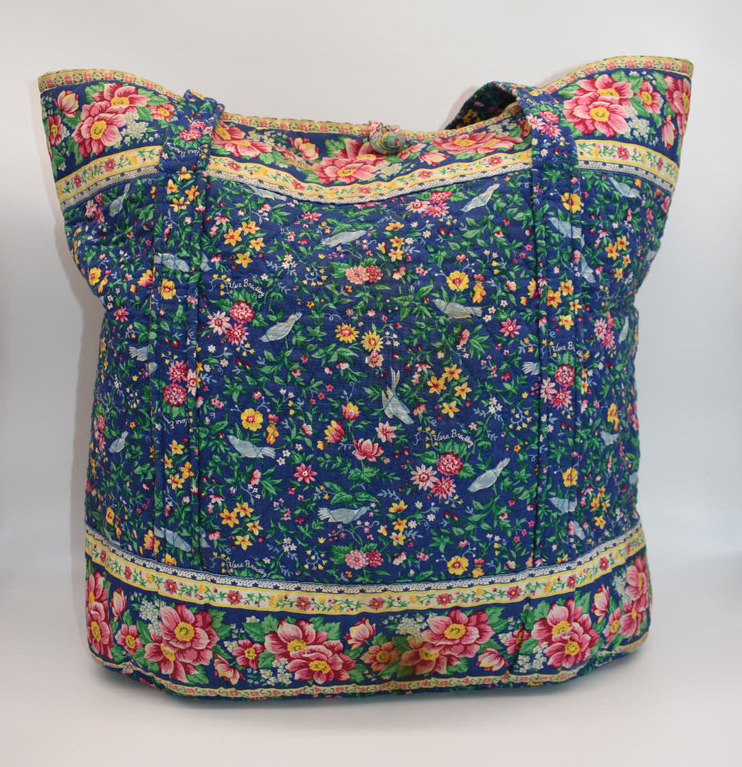 Vintage Vera Bradley Large Vera Tote Bag in "Bluebird" Pattern