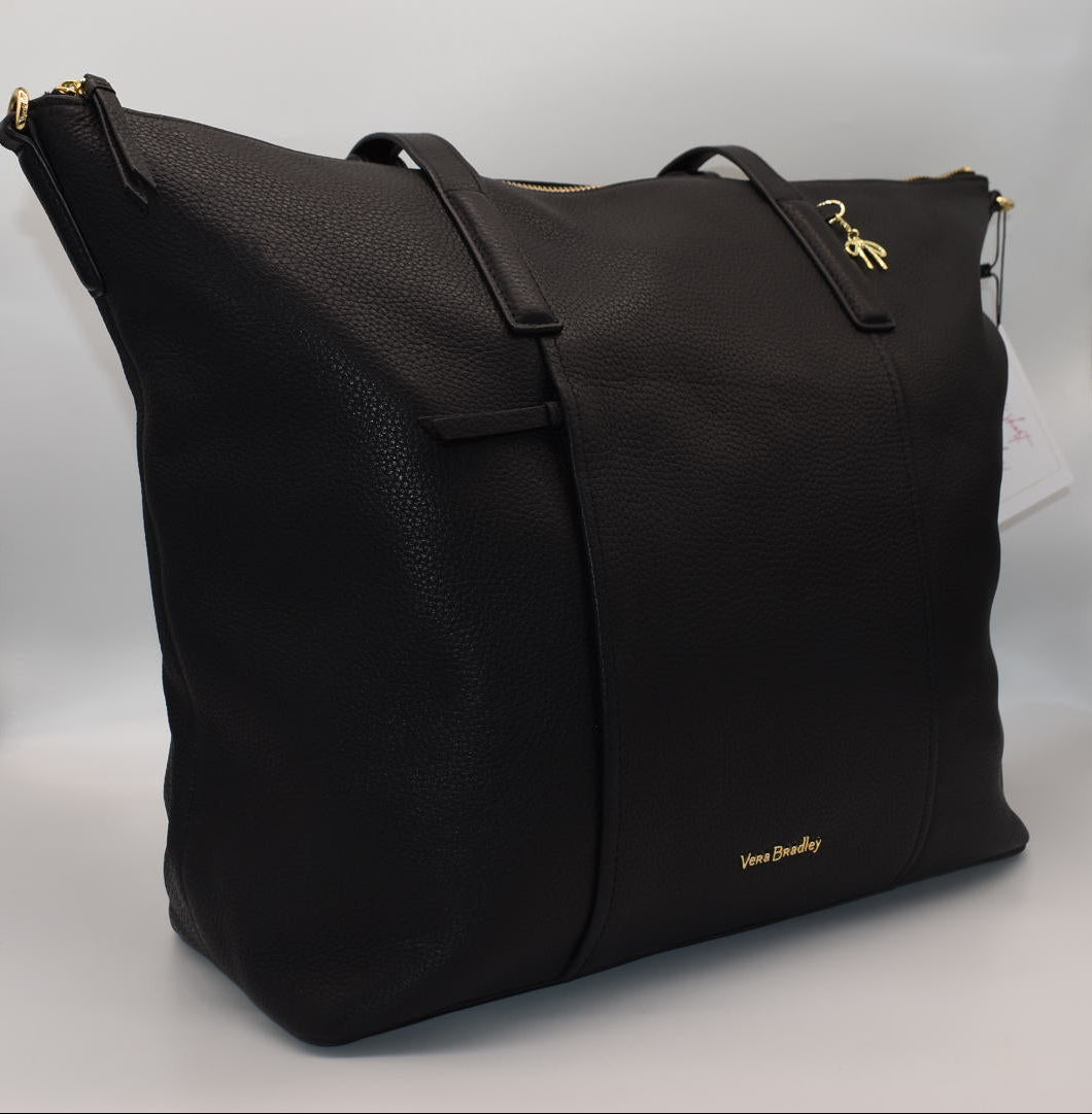 Vera Bradley Large Leather Charlie Tote Bag in Black