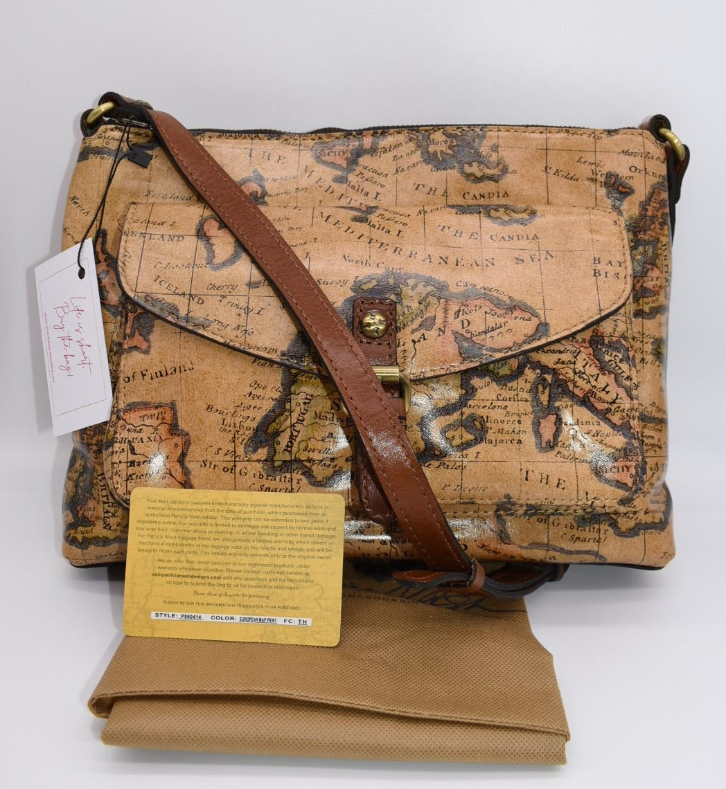 Patricia Nash Kirby East West Leather Crossbody Bag in European Map