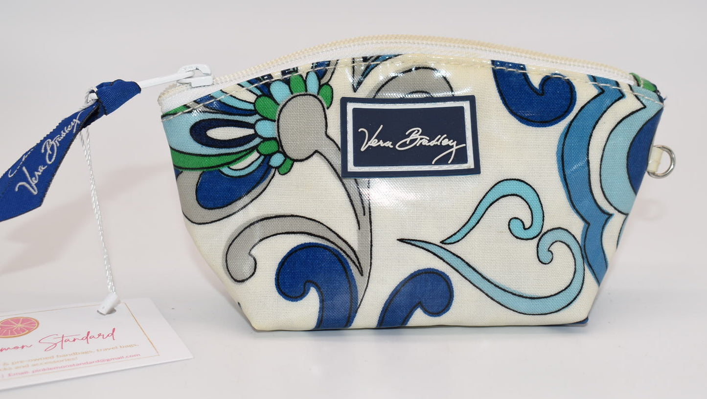 Vera Bradley Waterproof Small Zip Pouch/ Bag in "Mediterranean White" Pattern