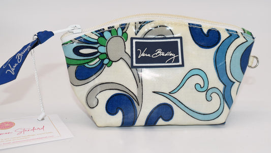 Vera Bradley Waterproof Small Zip Pouch/ Bag in "Mediterranean White" Pattern