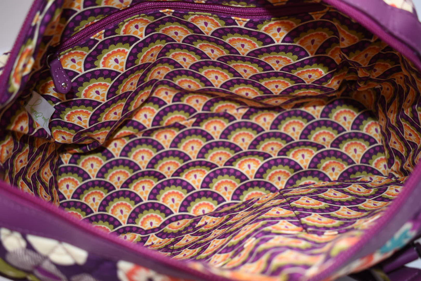 Vera Bradley Trimmed Caroline Satchel Bag in "Plum Crazy" Pattern