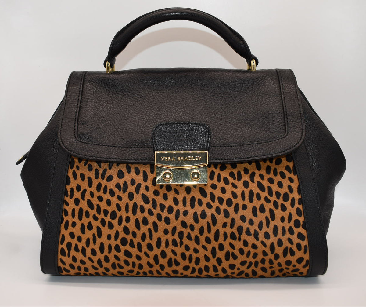 Vera Bradley Large Stella Satchel Bag in Leather & Calf Hair - Cheetah Black
