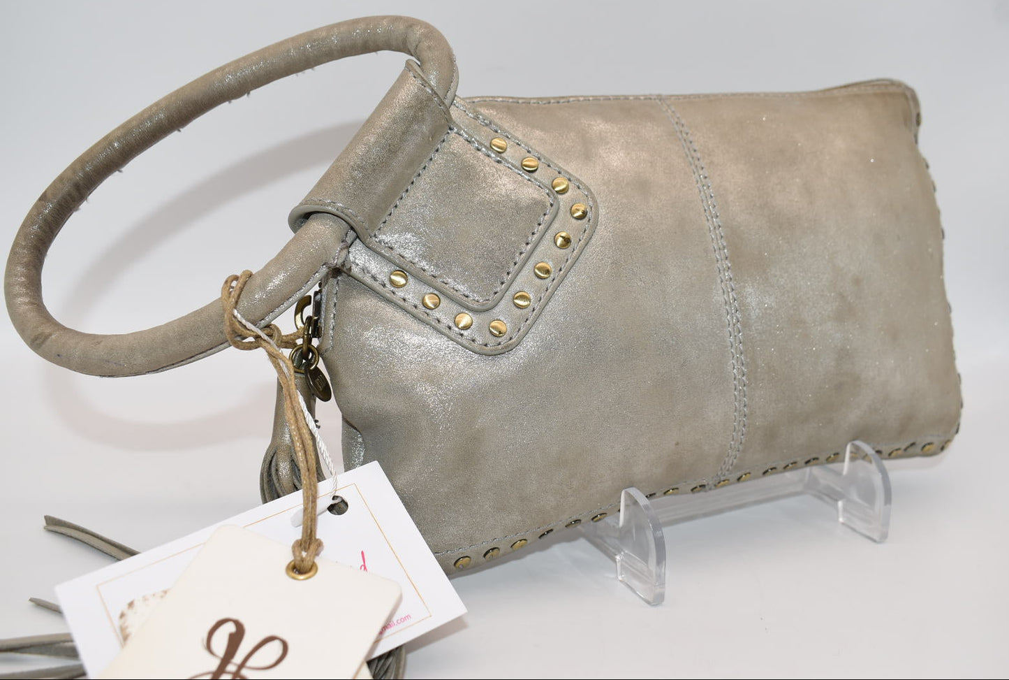 HOBO INTL Sable Whipstitch Tassel Wristlet in Granite Gray Leather