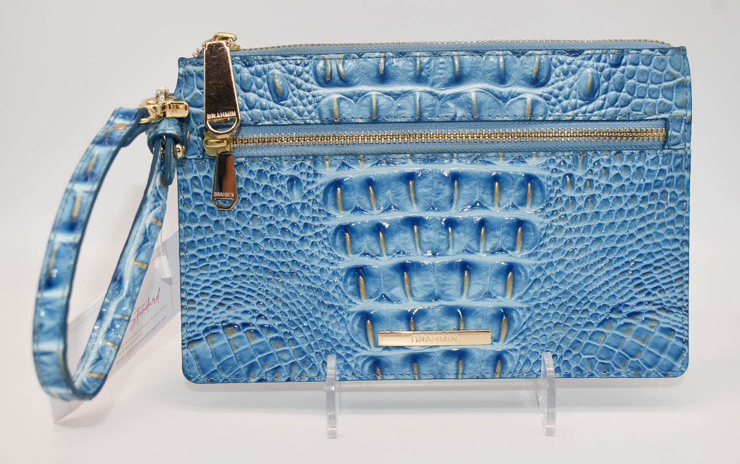 Brahmin Leather Wristlet in Aura Blue Melbourne