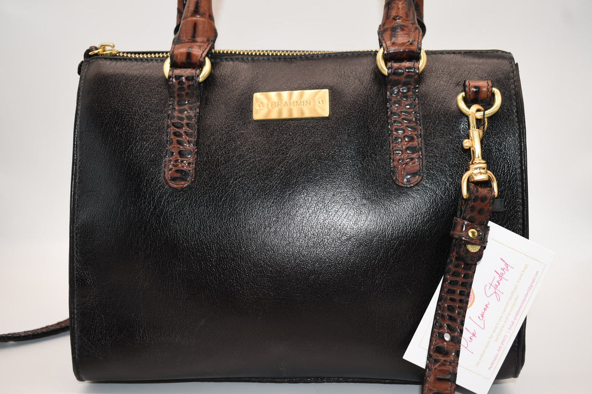 Brahmin Anywhere Convertible Leather Satchel Bag Tuscan Black