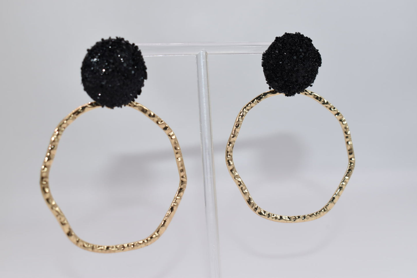 Statement Earrings: Glitter Top Hoops Black Drop Earrings