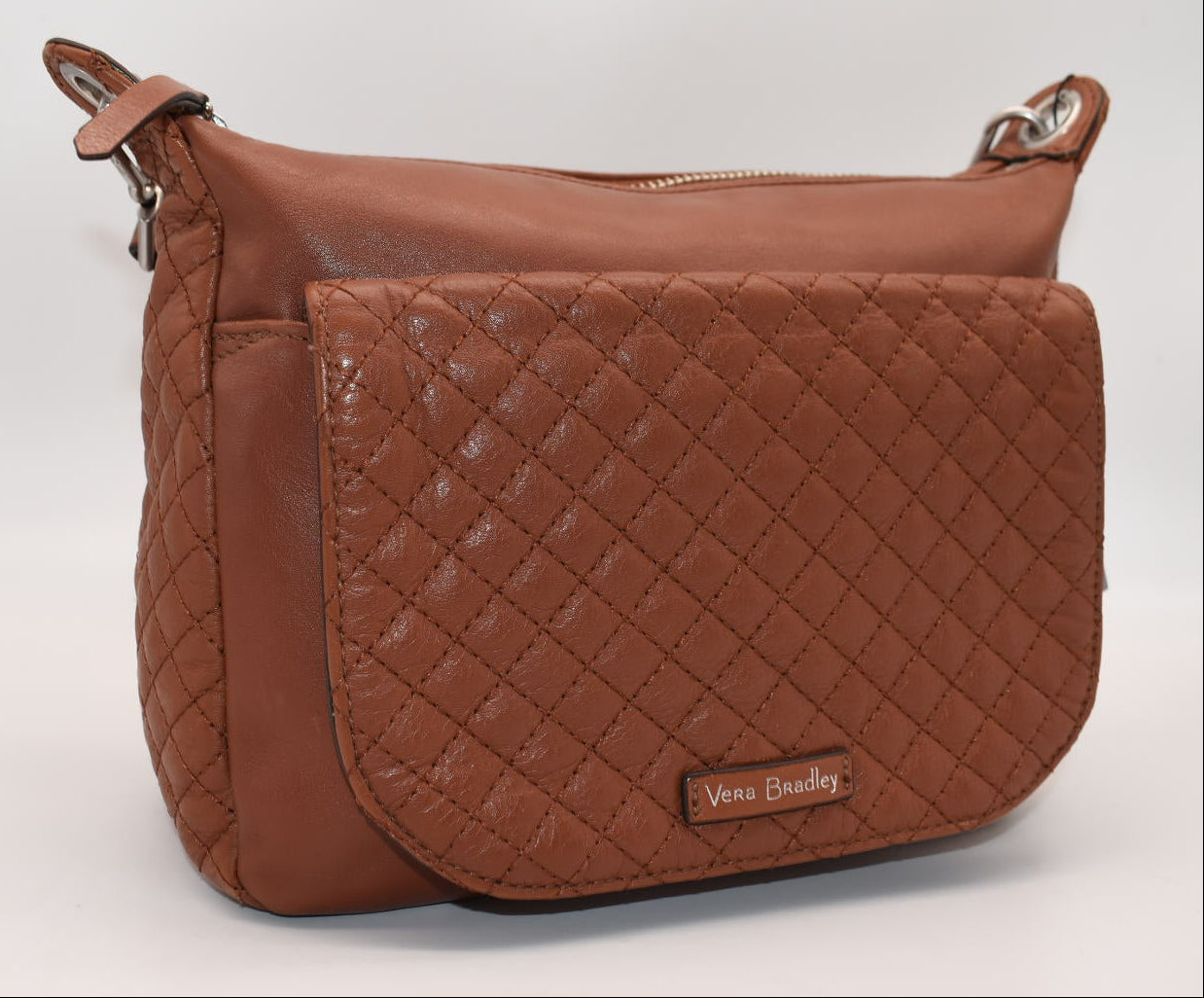 Vera Bradley Carson Leather Crossbody Shoulder Bag in Cognac Brown