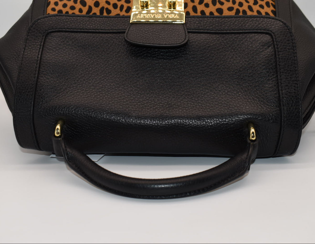 Vera Bradley Large Stella Satchel Bag in Leather & Calf Hair - Cheetah Black
